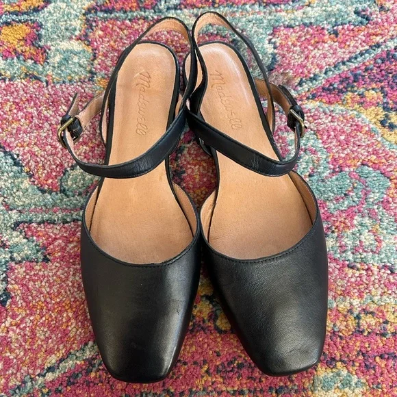 Madewell | Women’s Black Leather The Jeanne Slingback Adjustable Strap Flats 7 - Picture 5 of 16